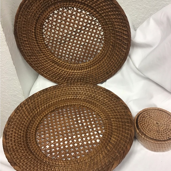 Set of rattan centerpiece trays & coasters - Picture 4 of 8